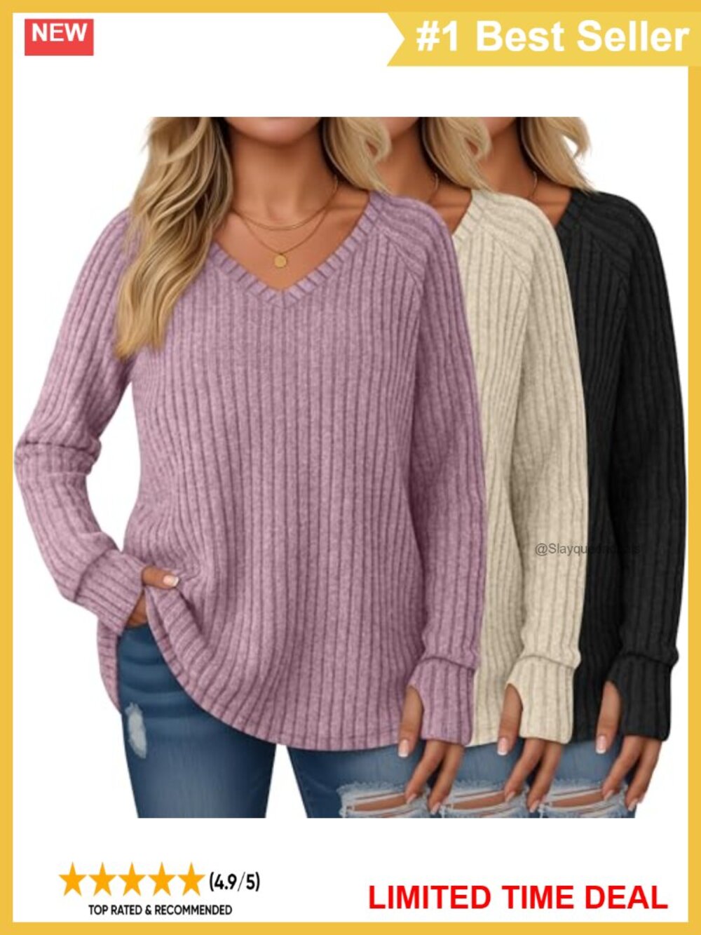 Plus Size Tunic Sweaters 3 Pack Ribbed Thumb Hole Curved Hem